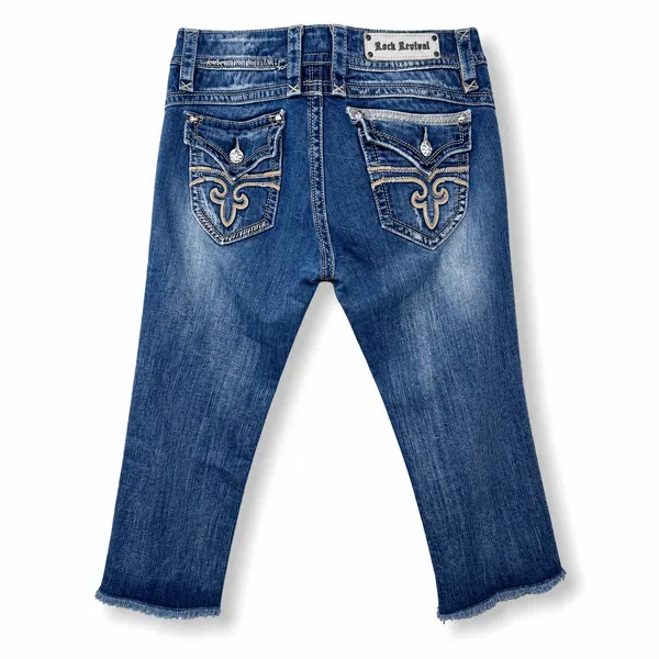 Rock Revival Buckle Gwen Embellished Y2K Rocker Low-Rise Capri Jeans Size 32 - Image 6