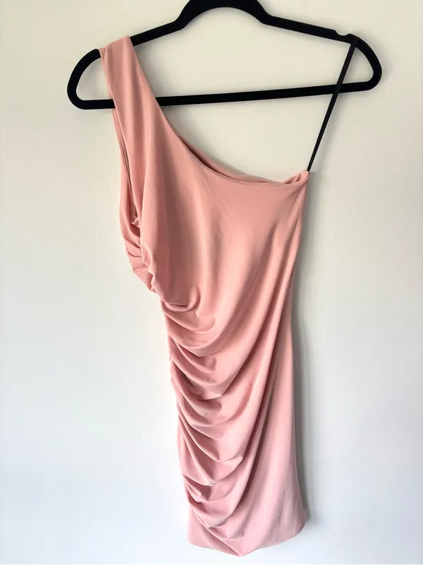 Michael Costello x Revolve Kimberly Mini Dress One Shoulder Ruched Side Pink - Image 9