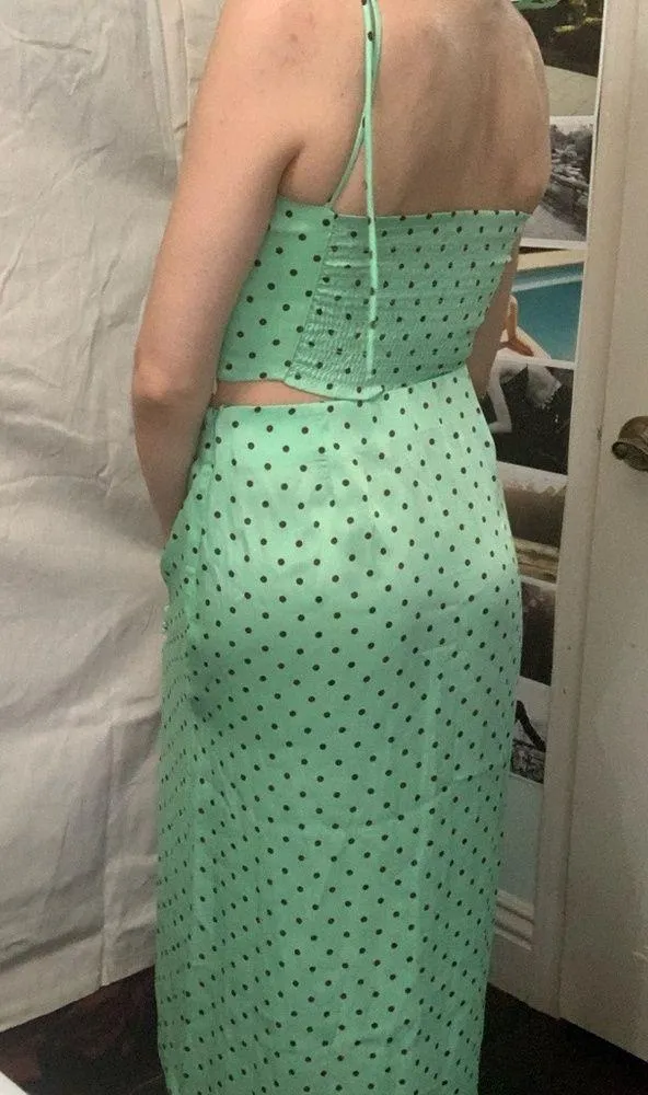 Zara Polka dot dress 2 piece set skirt with slit and top with straps - Image 2
