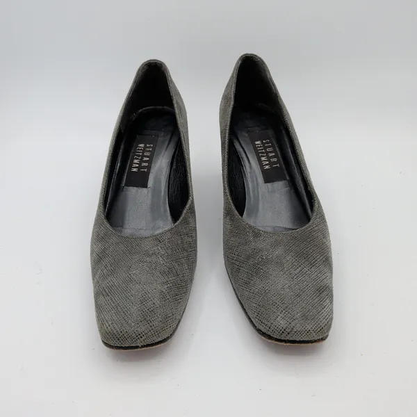 Stuart‎ Weitzman Gray Textured Square Toe Block Heel Pumps Womens 8 AA Narrow - Image 3