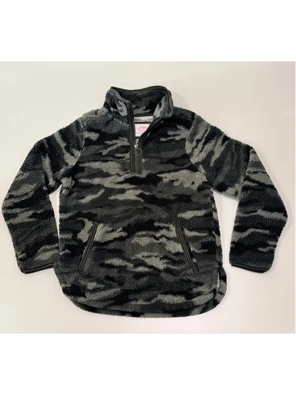 Cozy Sherpa Gray Black Camo Quarter Zip Fleece Pullover Women’s M h - Image 3