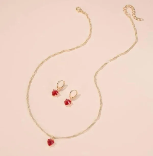 18K Gold Plated Heart Jewelry Set Heart Pendant Necklace Crystal Heart Dangle Drop Earrings(2pcs/set) - Image 3