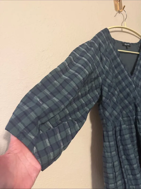Madewell‎ Marianna Puff-Sleeve Mini Dress in Plaid Size Medium - Image 4
