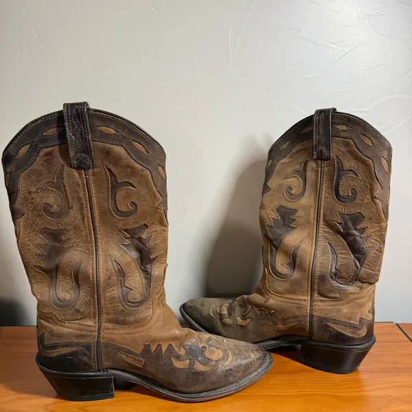 Abilene Sage Women's Leather Brown Tan Cowgirl Boot Round Toe Scroll Western 7.5 - Image 6