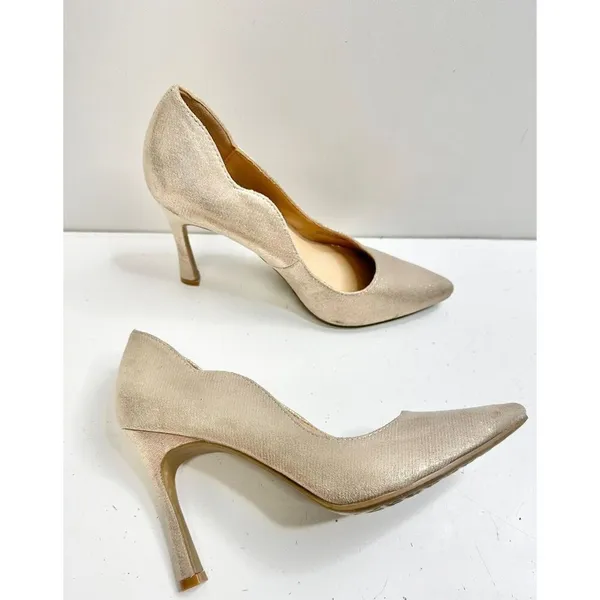 Chinese Laundry Gold Metallic‎ Scalloped Pointed Toe Stiletto Pumps Heels 7.5 - Image 6