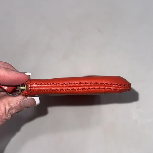 Vintage Y2K Kate Spade Logo‎ Leather Red Orange Zip Small Wristlet Wallet - Image 14
