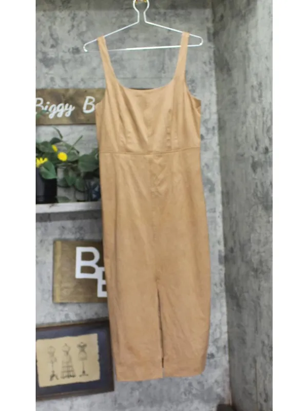 NEW Future Collective Womens 90's Suede Midi A-Line Dress 94642519 Brown M - Image 2