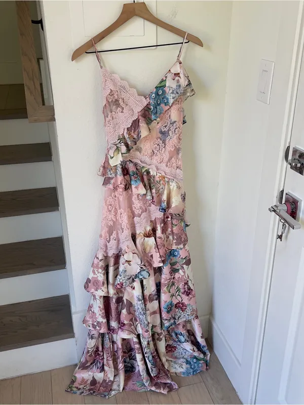 Anthropologie BHLDN Elora Sleeveless V-Neck Ruffle Lace Maxi Dress in Pink - Image 2