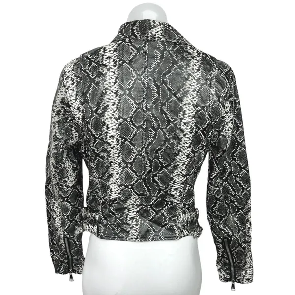 Vigoss Black Faux Leather Snakeskin Asymmetrical Zipper Long Sleeve Jacket Sz XS - Image 2