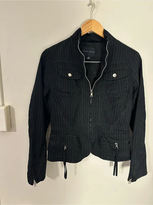 Banana Republic Y2K moto blazer jacket navy small - Image 2