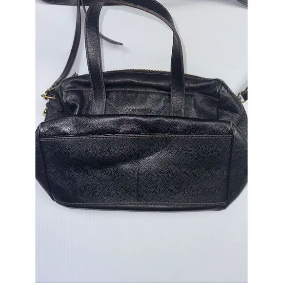 FOSSIL Black Leather Shoulder Bag Purse Crossbody Handbag Wide Zipped‎ Opening - Image 3