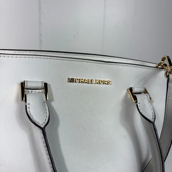 Michael Kors White Saffiano Leather Gold Logo Crossbody Tote Bag Convertible - Image 2
