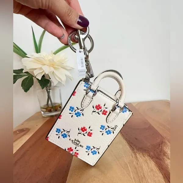 NWT Coach North/South Mini‎ Tote Bag Charm With Floral Print - Image 4