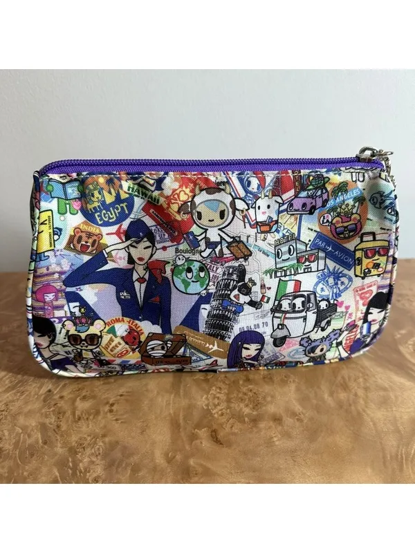 Tokidoki Trasporto Travel Print Purple PVC Cosmetic Makeup Bag Train Case Pouch - Image 3