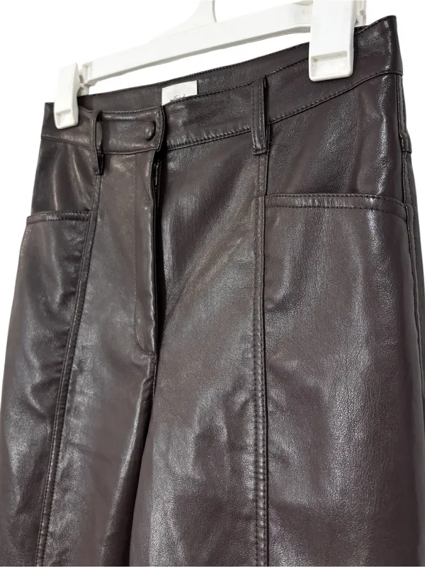 Wilfred Chocolate Brown Faux Leather Straight Leg Trouser Pants Size 4 Womens - Image 3