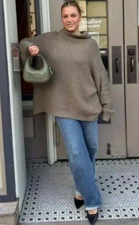 FREE PEOPLE Swim Too Deep Turtleneck Sweater in Olive Stone Size X-Small - Image 12