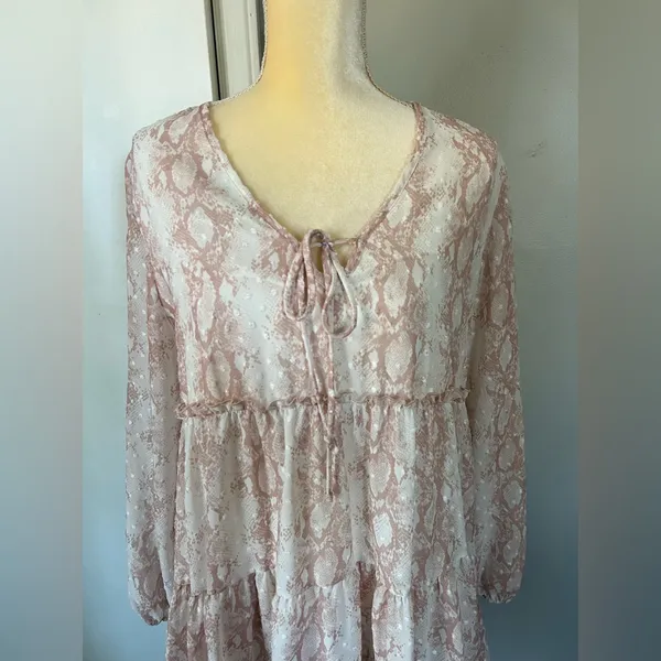 Altar’d State Woman’s Pink & White Snake Print Lightweight Tiered Dress Size M - Image 3