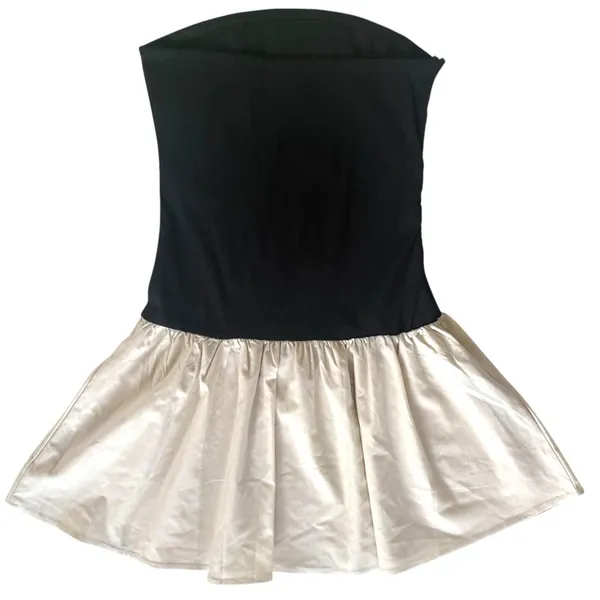 Strapless Dress Color Block Fit & Flare Mini Dress Womens Size Small Black Cream - Image 3