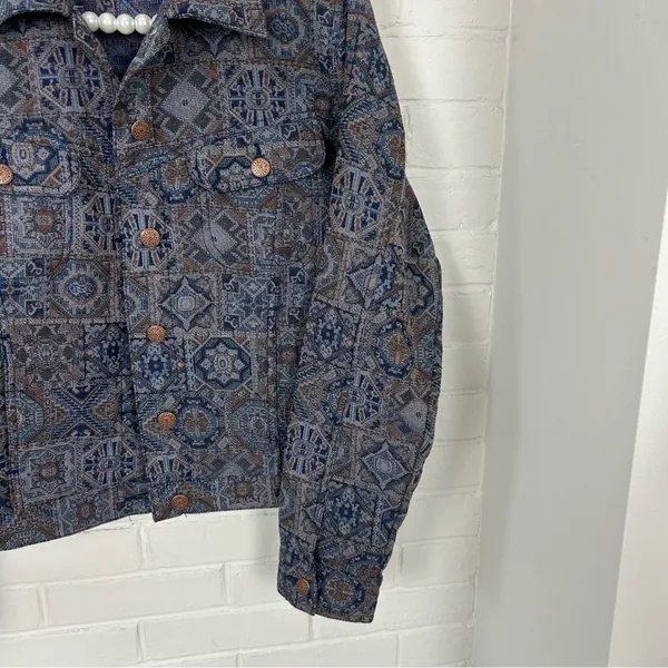 Vintage Bill Blass Patterned Tapestry Trucker Jacket Size M Blue Size M - Image 5