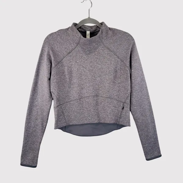 Lululemon Womens Top Gray Hill And Valley Mock Neck Cropped Long Sleeve Size 6 - Image 2