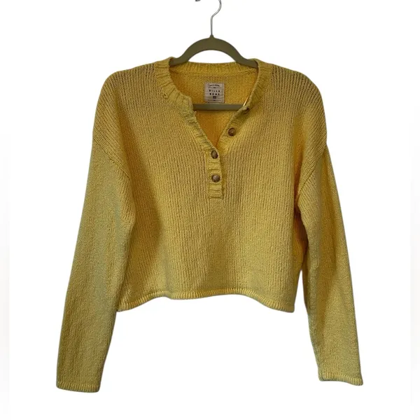 Billabong Womens Henley Sweater Butter Yellow Slouchy Knit Beachy Coastal Large - Image 3