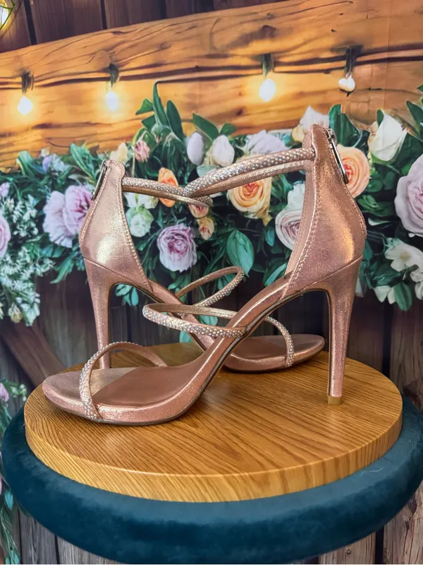 Daisy Fuentes Pink Gold Metallic Rhinestone Strap Stiletto Heels Size 8.5 Womens - Image 5