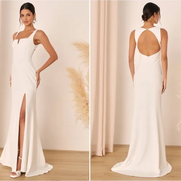 LULUS Bridal Wedding Elegant Sophisticated Chic Open Back Trumpet Mermaid Gown - Image 4