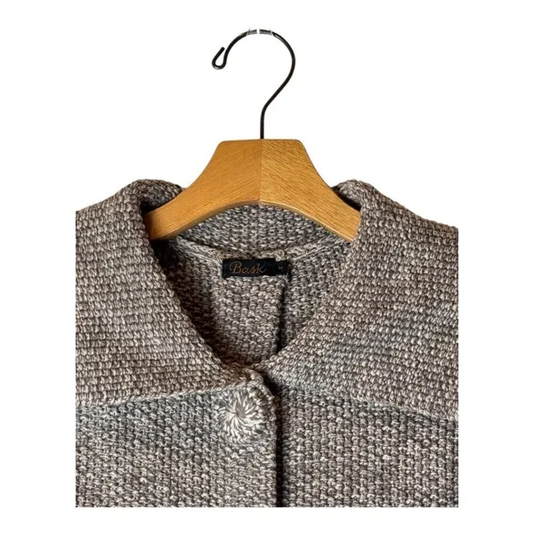 Bask Sweater Women Small Brown Ivory Knit Collared Snap Long Line Cardigan‎ - Image 3