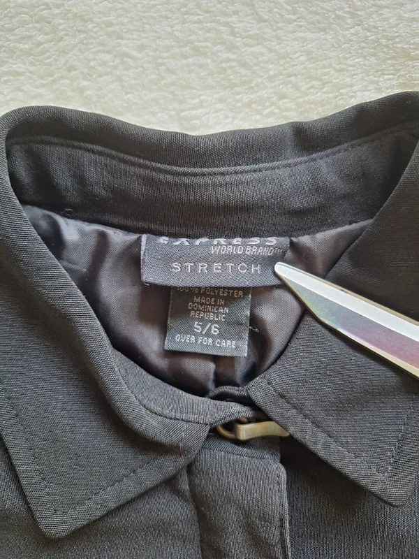 Vintage 90s Express World Brand Black Trench Coat Dress Jacket Women's 5/6 Small - Image 2