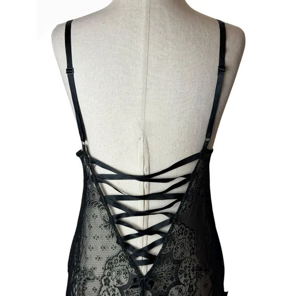 Victoria's Secret Chemise Women Medium Black Sheer Lace Corset Back Coquette - Image 7