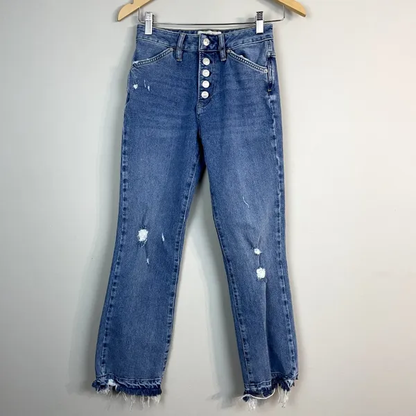 We the Free People‎ Jeans Womens 25 Blue Distressed Cropped Button Fly Stretch - Image 2
