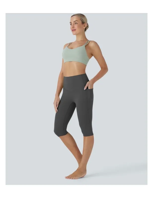Halara S Womens Gray High-Waisted Capri Leggings With Pockets Size S - Image 8