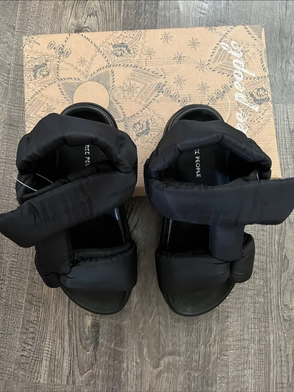 Free People Sun Salutation Black Padded Strap Slide Sandals - Image 2