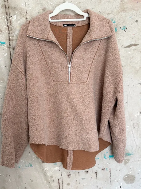Zara Faux Shearling Half Zip Pullover Sweatshirt - Image 2
