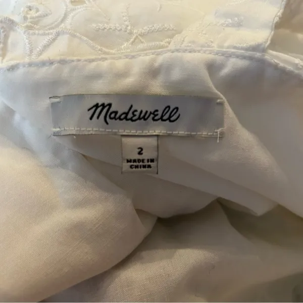 Madewell White Lace Trim Eyelet Midi Dress Sweetheart Neckline 100%‎ Cotton 2 - Image 3