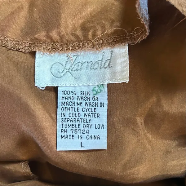 Karnold Blouse VTG Top Silk Boho Y2K 90'S Ruffle Peasant Sleeve Brown SZ LG FLAW - Image 7
