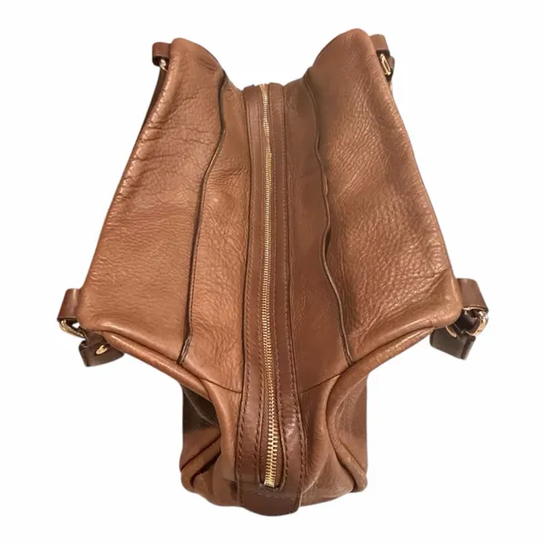 UGG‎ Brown Pebbled Leather Shoulder Bag Gold Hardware Zip Top Crossbody Purse - Image 5
