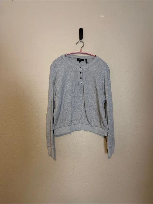 Theory Gray weekend waffle knit Henley lounge‎ long sleeve shirt Size Medium - Image 2