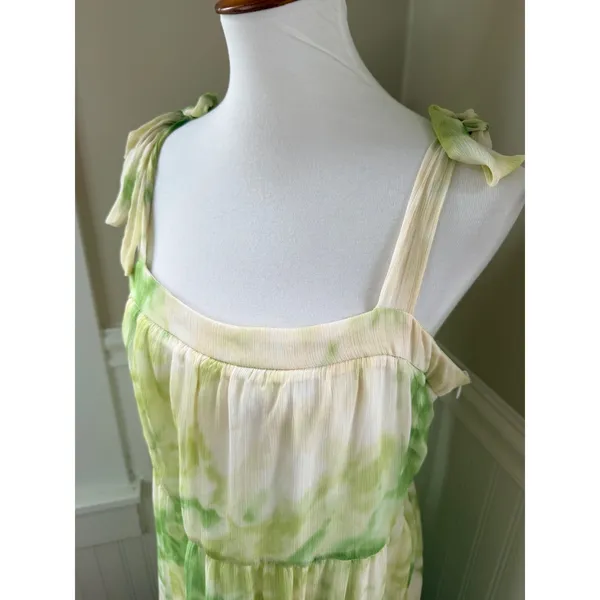 Line & Dot Green Tie Dye Tiered Maxi Dress Tie Strap Large Cottagecore Summer - Image 9