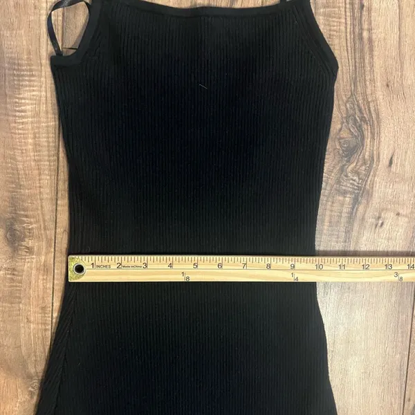 Abercrombie & Fitch Black Ribbed Asymmetrical Strappy Maxi Dress Small Tall - Image 6