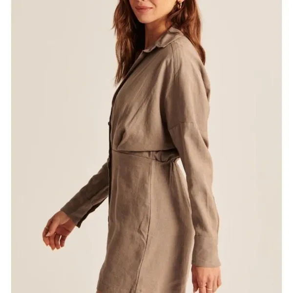Abercrombie & Fitch Women XS Brown Linen Blend Mini Dress Minimalist Boho Chic - Image 2