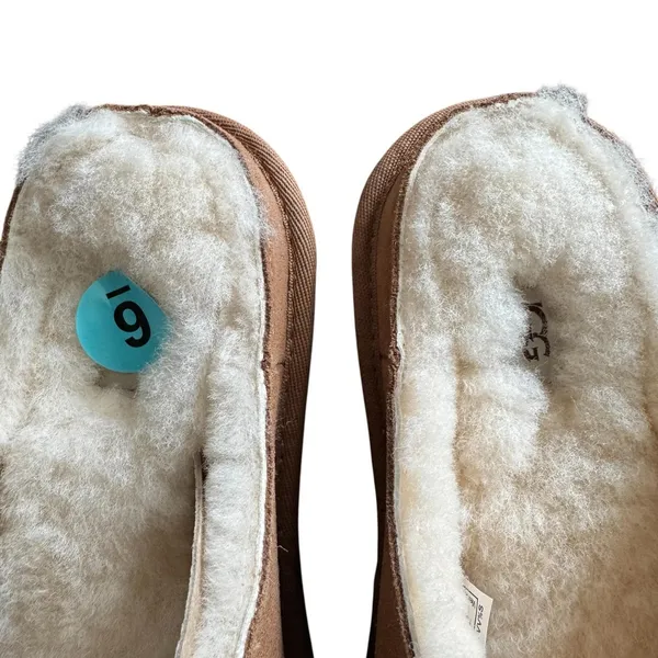 UGG Slippers Mens Size 6 Brown Suede Shearling‎ Lined Mule Slip On Comfort - Image 3