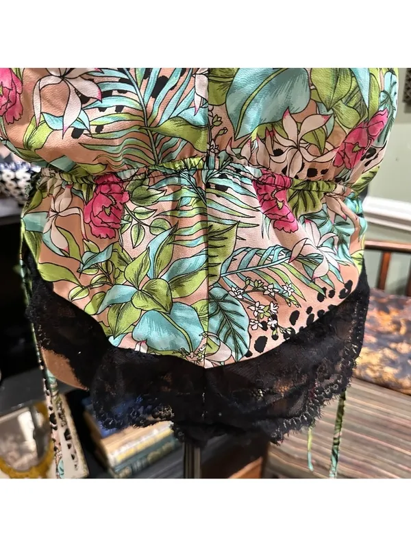 I.N.C. Floral Leopard Print Lingerie Romper with Black Lace Trim – Size Large - Image 4