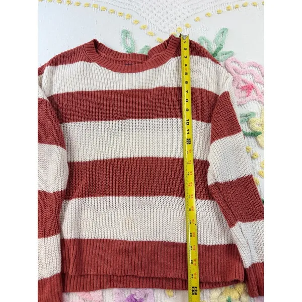 American‎ eagle Striped Knit Sweater Coral White Oversized Casual Cozy Top M - Image 6