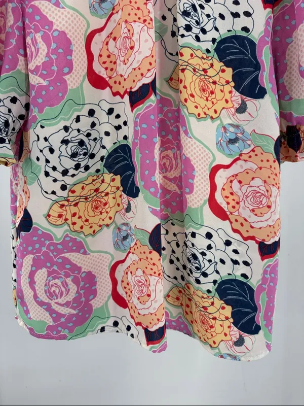 entro Floral Print Blouse S polka dots ruffle colorful boho casual office modest - Image 8