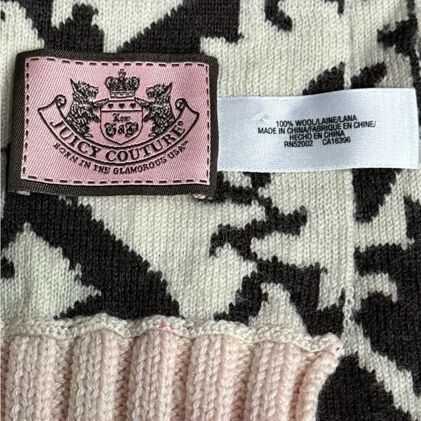 VTG‎ Juicy Couture Y2K 100% Wool Scarf Brown, Cream, Pink 74" x 8" - Image 4