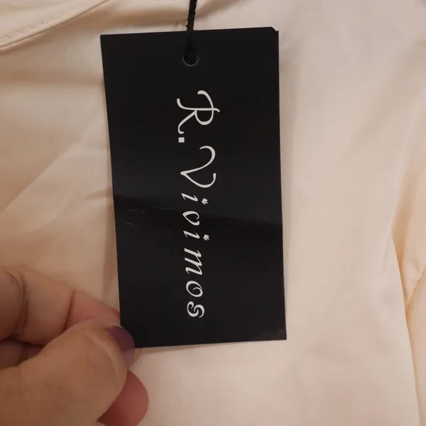 R.Vivimos Champagne Cream Silky Backless Tie Mini Dress Long Sleeve Size L - Image 4