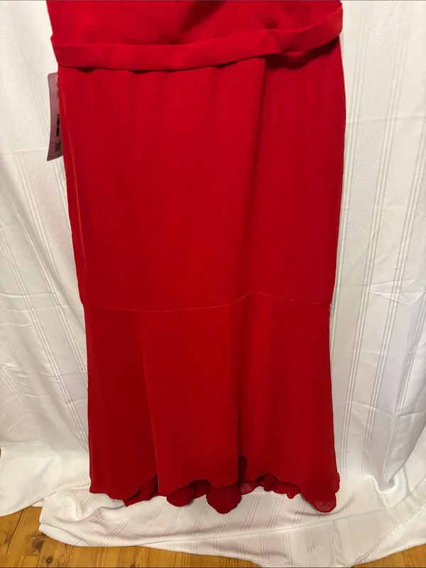 Azazie Red Draped Cowl Strapless Evening Dress - Image 3