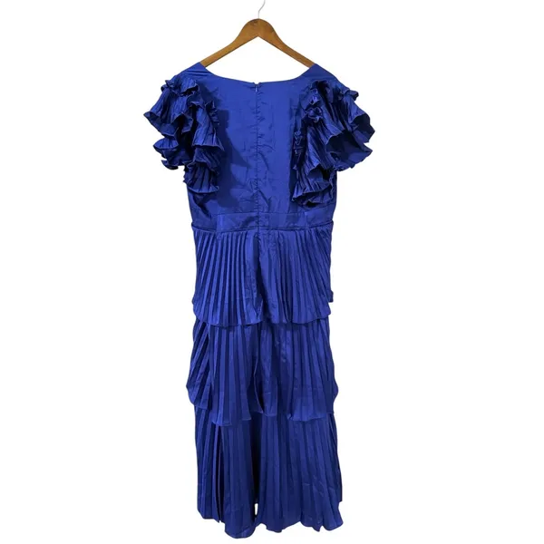 Lulus Stunning Desire Cobalt Blue Satin Pleated Tiered Midi Dress size XXL NWT - Image 4