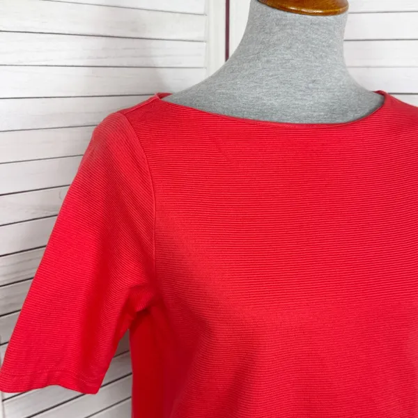 Lauren Ralph Lauren‎ Ribbed Boat Neck Short Sleeve Top Coral Orange Medium - Image 5